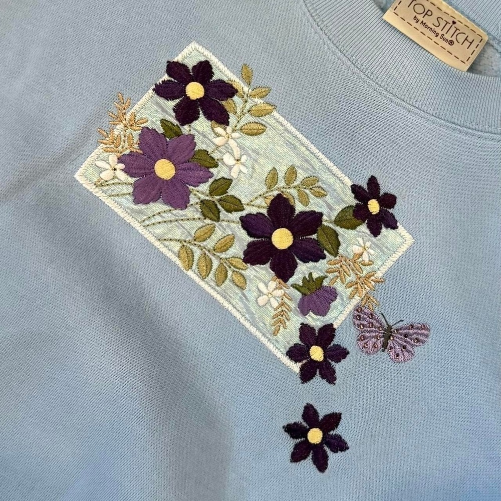 Top Stitch By Morning Sun Floral Embroidered Sweatshirt Women's Medium Cottage